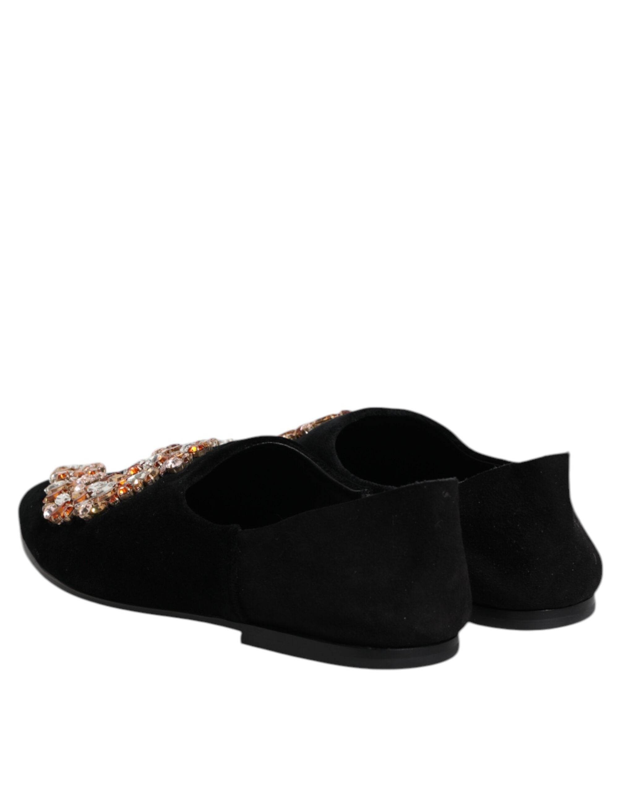 Black Velvet Embellished Loafer Slip-On Shoes