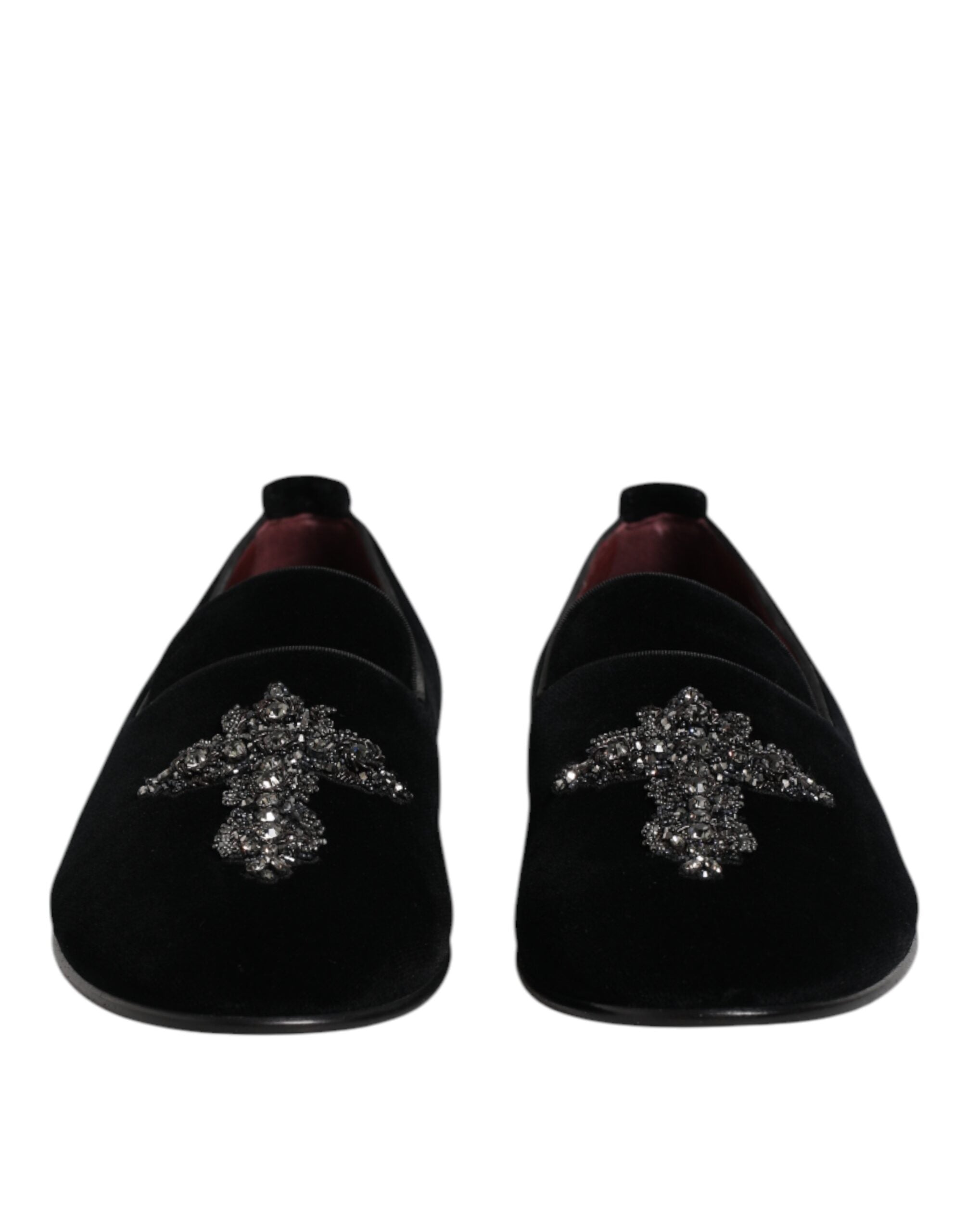 Black Velvet Embellished Loafer Slip-On Shoes