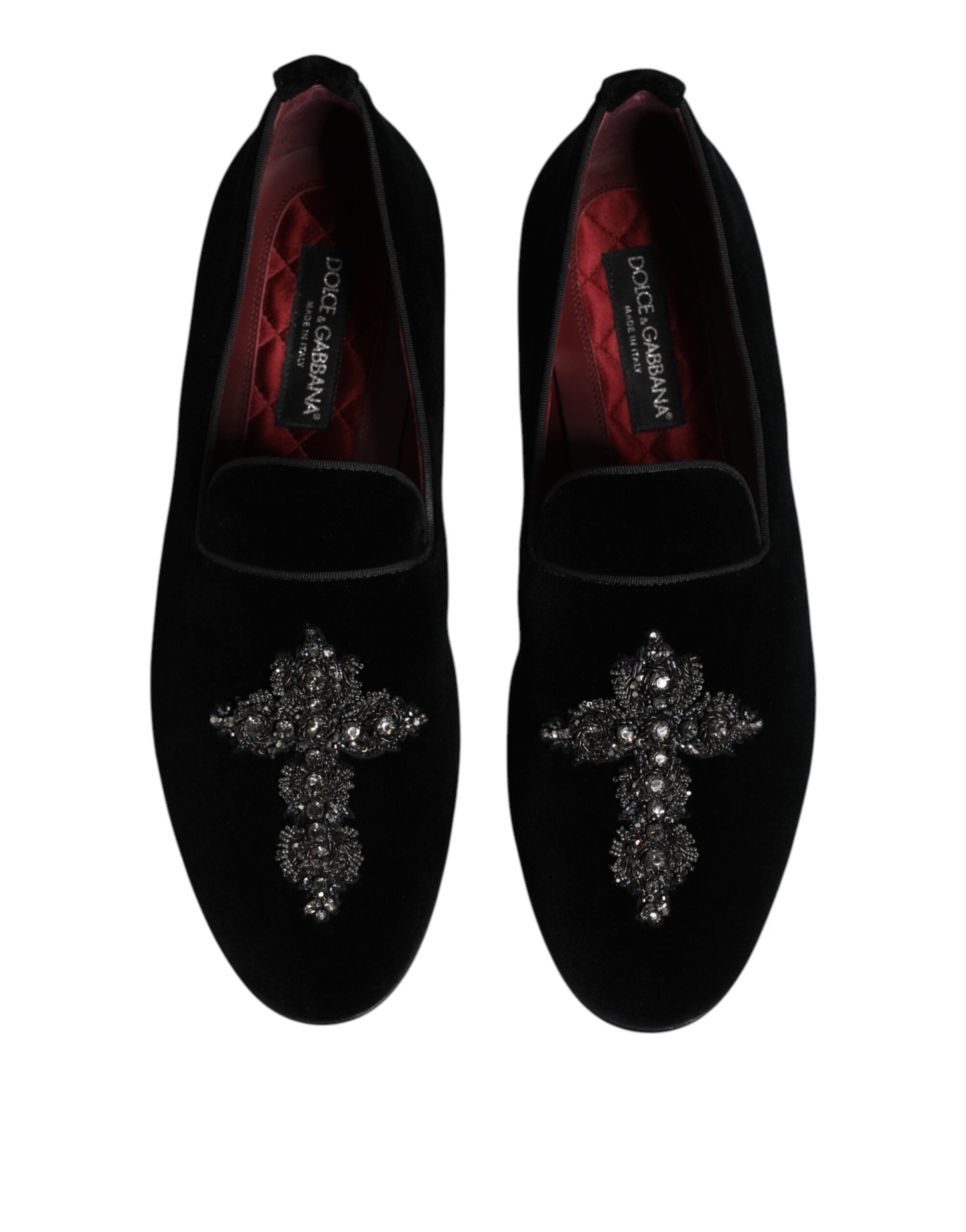 Black Velvet Embellished Loafer Slip-On Shoes