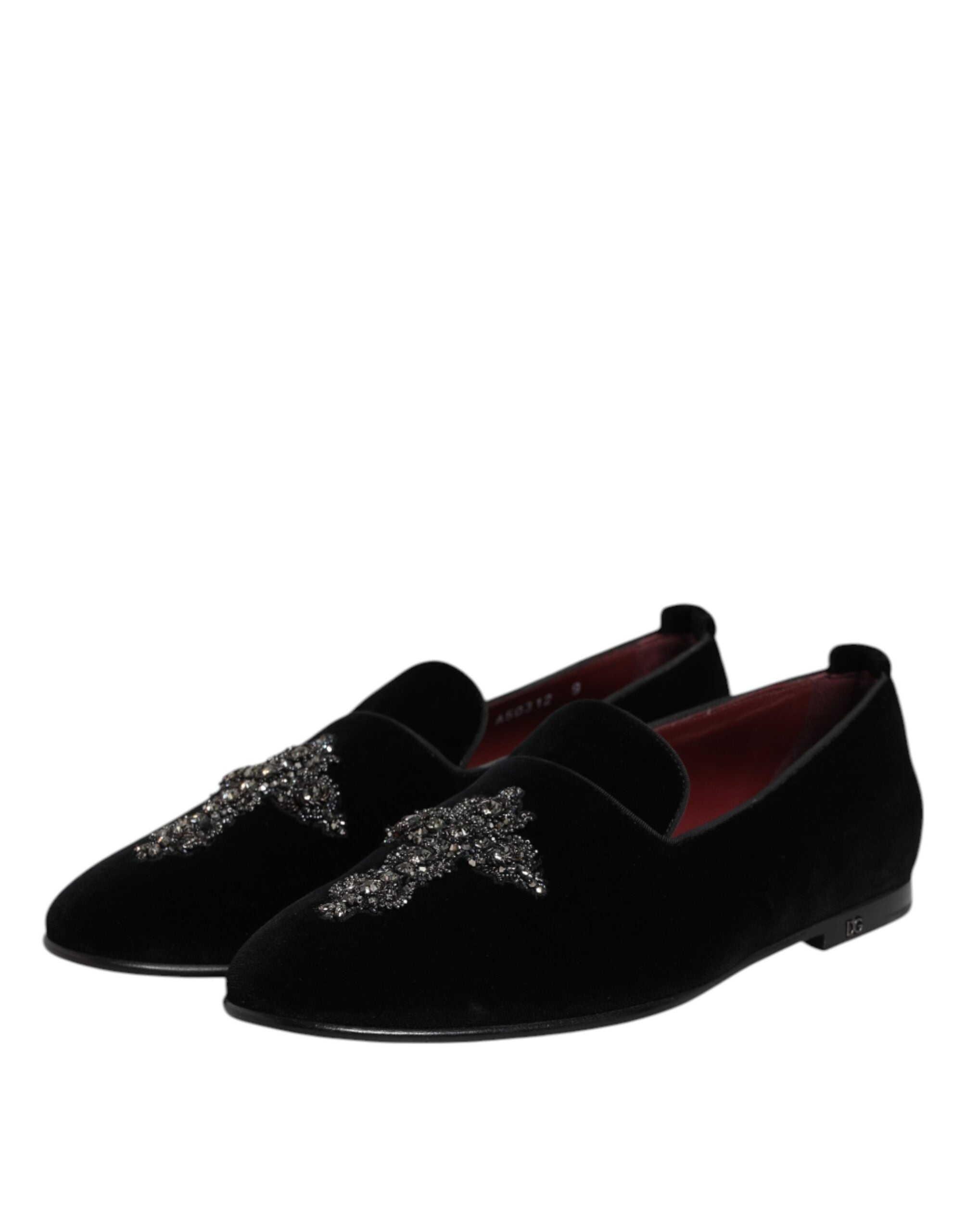 Black Velvet Embellished Loafer Slip-On Shoes