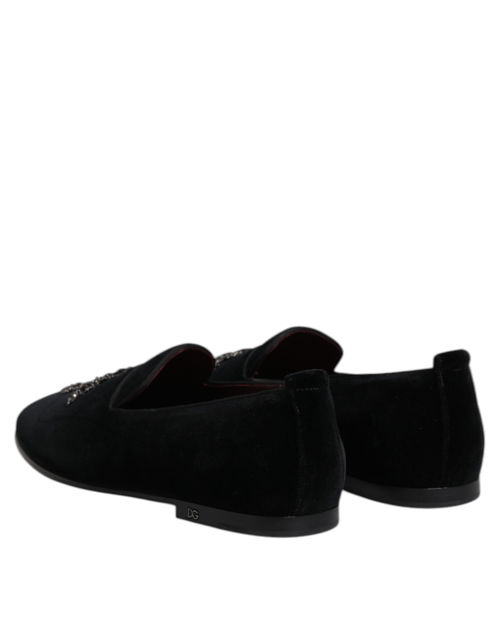 Black Velvet Embellished Loafer Slip-On Shoes