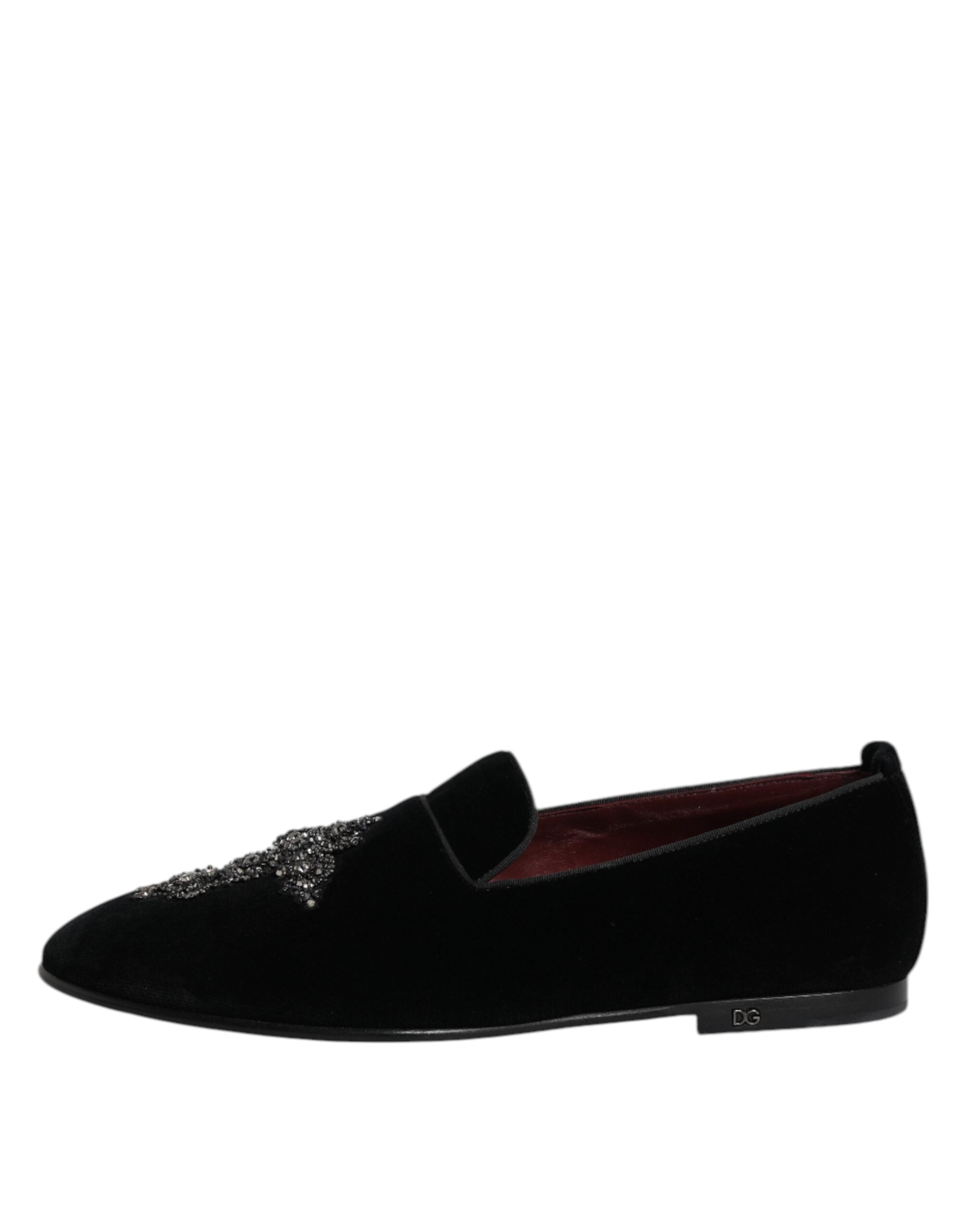 Black Velvet Embellished Loafer Slip-On Shoes