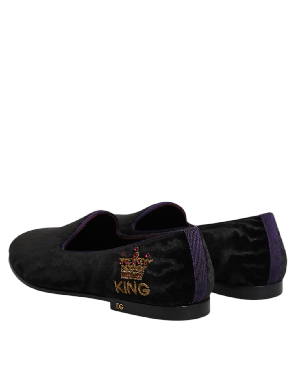 Schwarze DG Crown Bestickung Loafer Slip On Schuhe