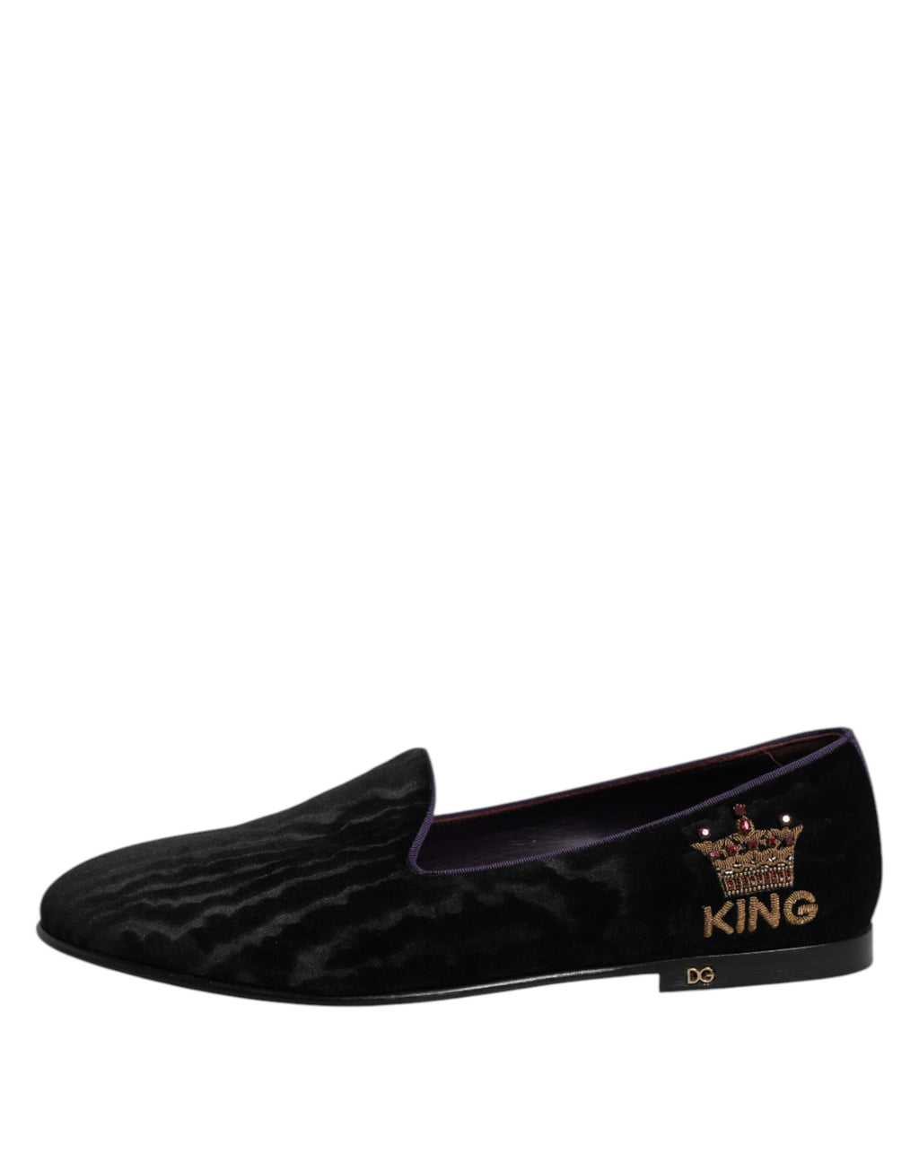 Schwarze DG Crown Bestickung Loafer Slip On Schuhe
