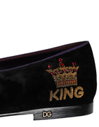 Schwarze DG Crown Bestickung Loafer Slip On Schuhe