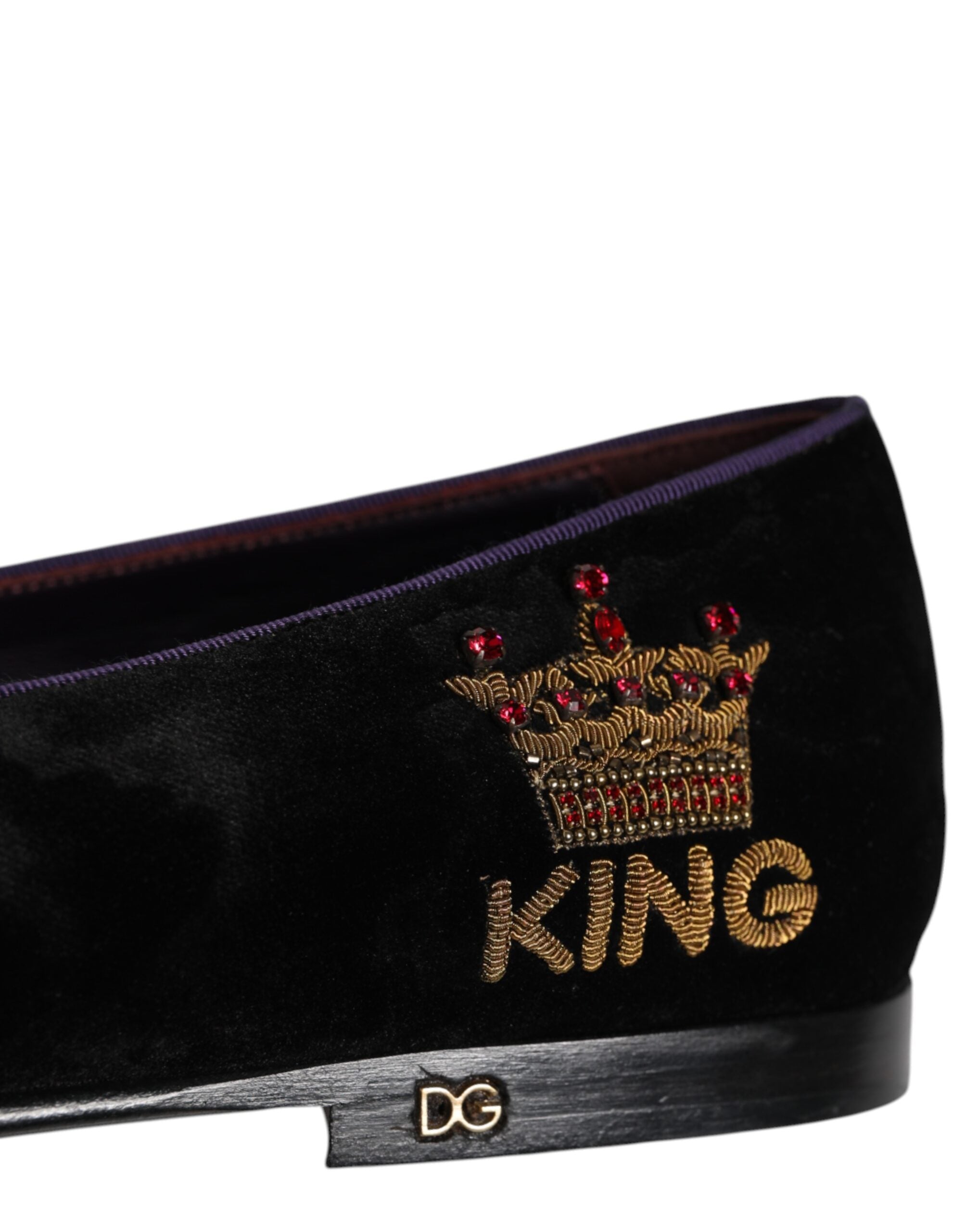 Schwarze DG Crown Bestickung Loafer Slip On Schuhe
