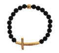 Armband aus mattem Onyxstein mit Gold-CZ-Kreuz und 925er Silber