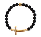 Armband aus mattem Onyxstein mit Gold-CZ-Kreuz und 925er Silber