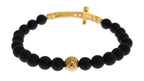 Armband aus mattem Onyxstein mit Gold-CZ-Kreuz und 925er Silber