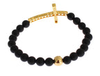 Armband aus mattem Onyxstein mit Gold-CZ-Kreuz und 925er Silber