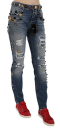 Distressed Embellished Buttons Jeanshose