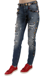 Distressed Embellished Buttons Jeanshose