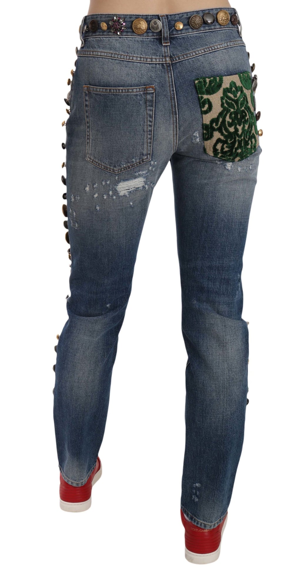 Distressed Embellished Buttons Jeanshose
