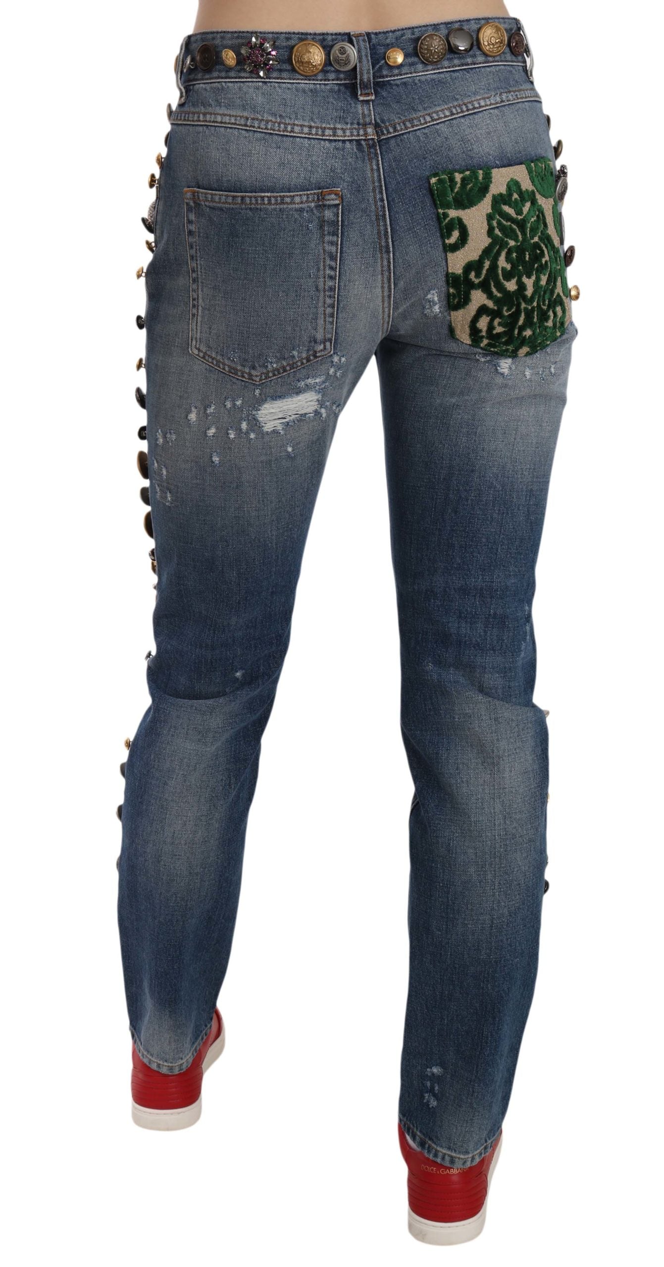 Distressed Embellished Buttons Jeanshose