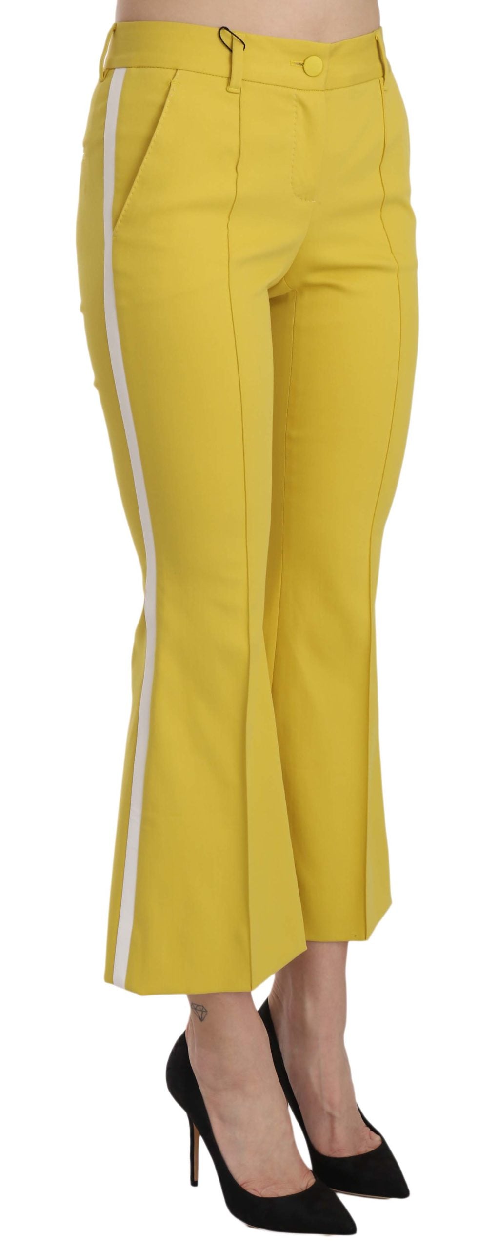Gelbe Flared Bootcut Capri Baumwollhose