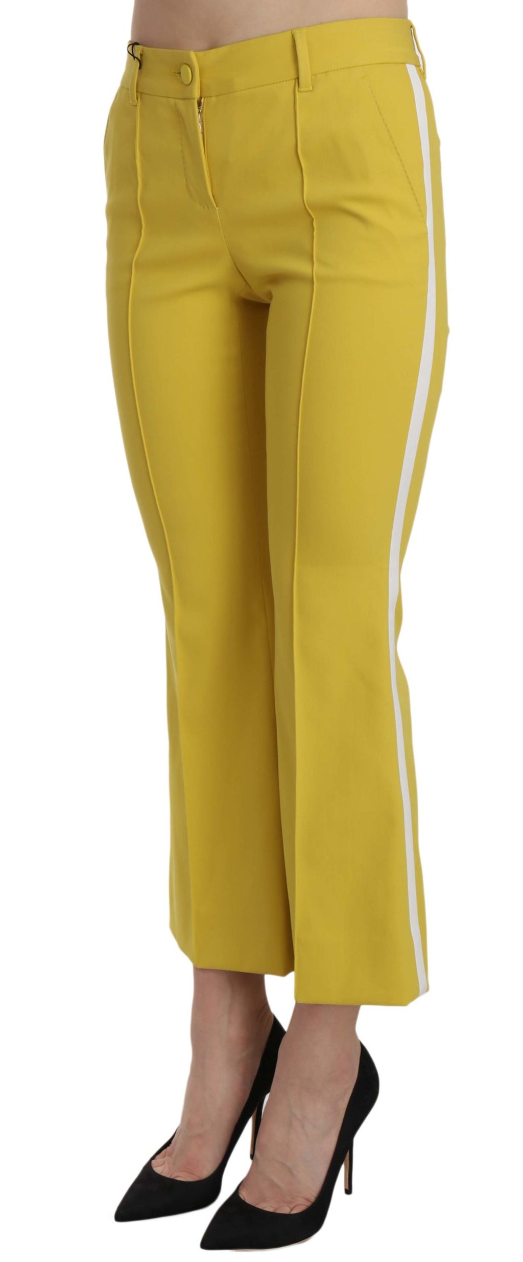 Gelbe Flared Bootcut Capri Baumwollhose