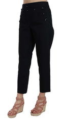 Schwarze Cropped Hose mit Knöpfen vorne und Verzierungen