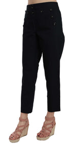 Schwarze Cropped Hose mit Knöpfen vorne und Verzierungen
