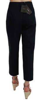 Schwarze Cropped Hose mit Knöpfen vorne und Verzierungen