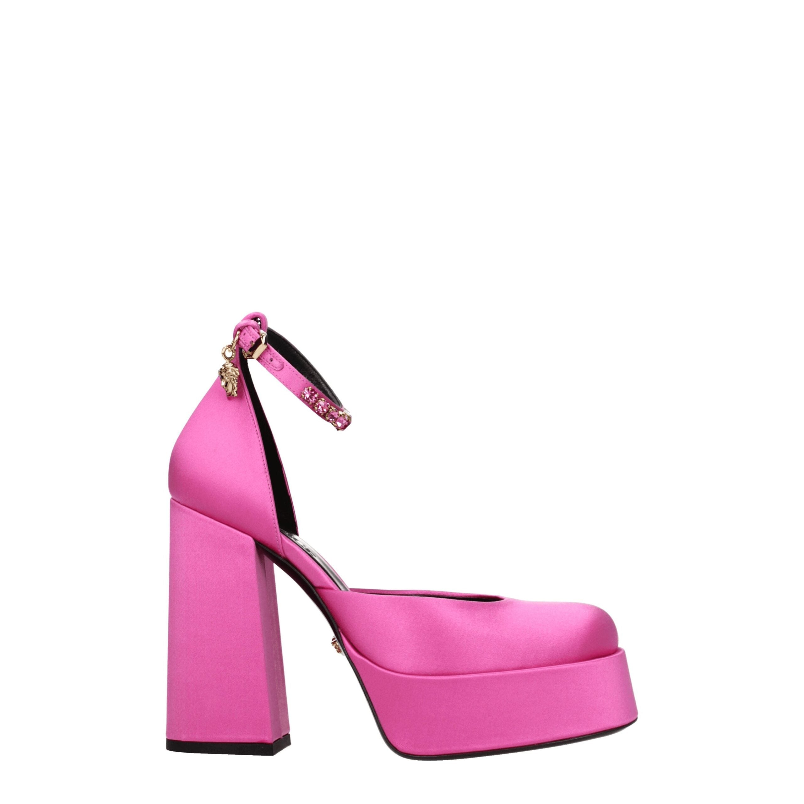 Pinkfarbene Satin-Plateaupumps