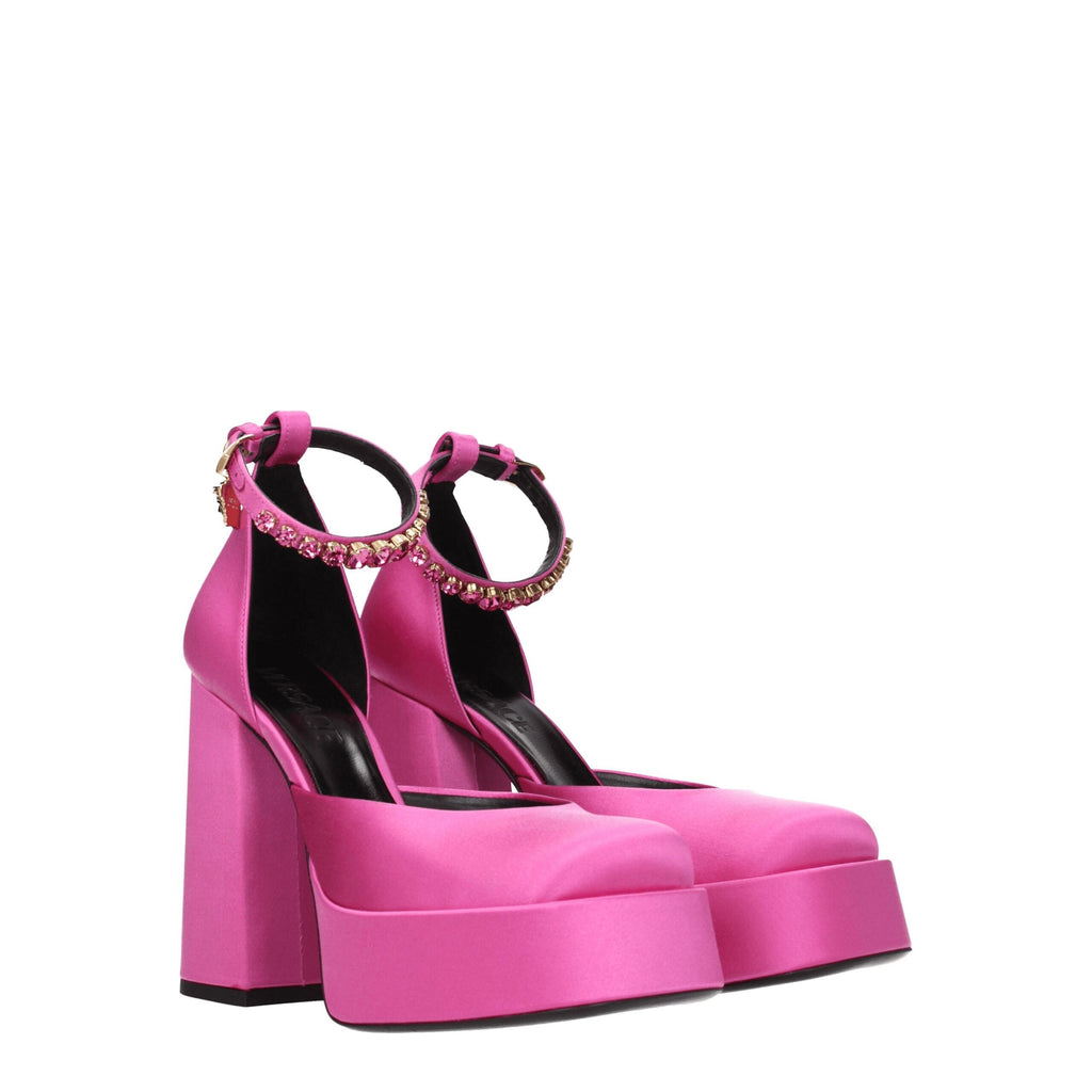 Pinkfarbene Satin-Plateaupumps