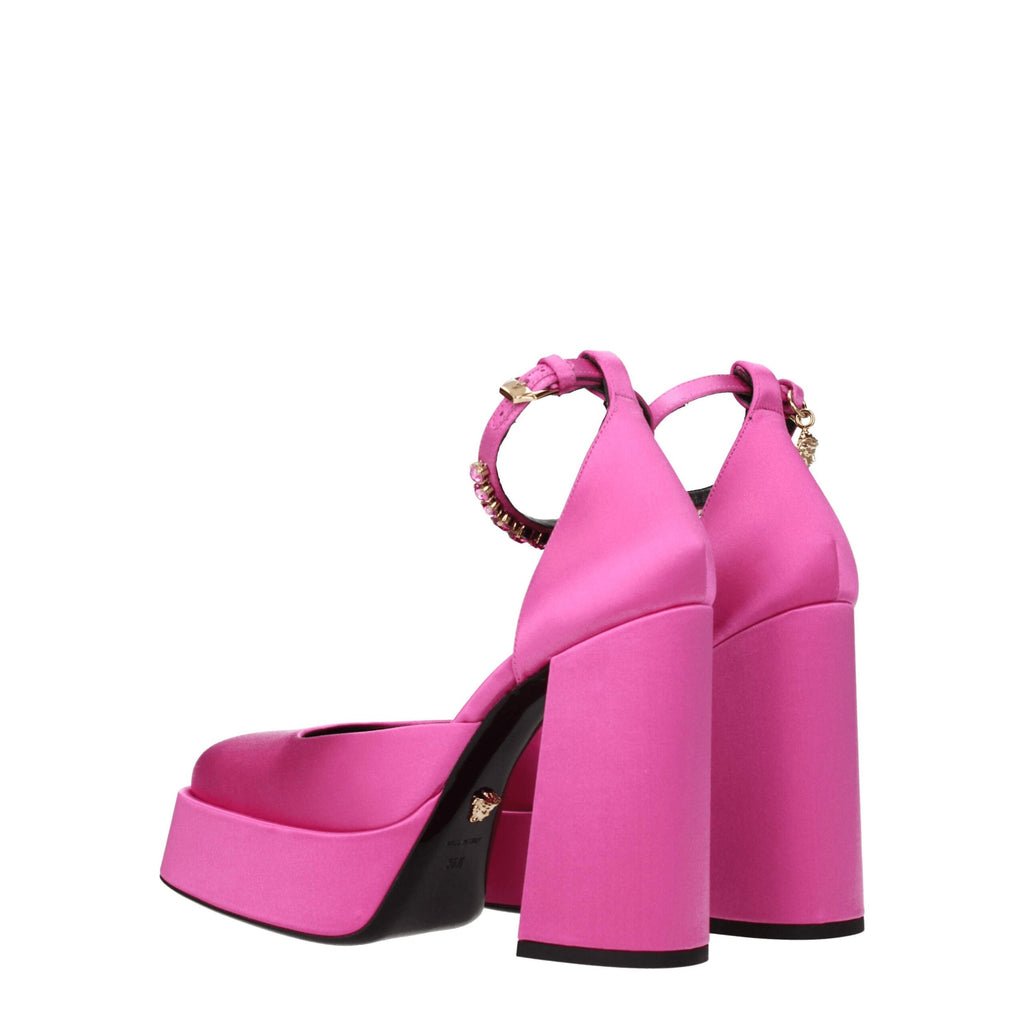 Pinkfarbene Satin-Plateaupumps