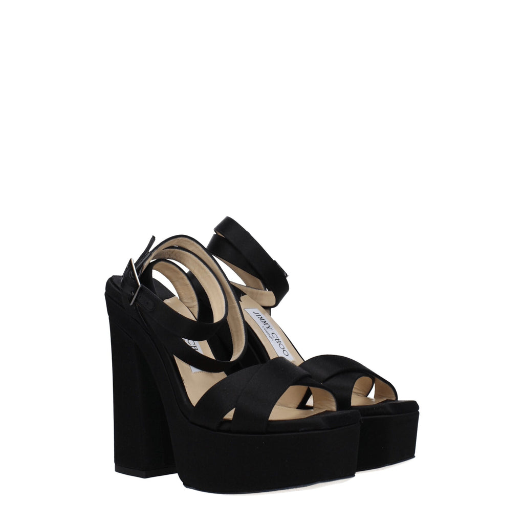Sandalen mit Plateau aus schwarzem Satin