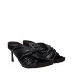 Black Leather Stiletto Heel Sandals
