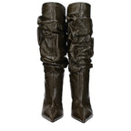 Green Leather High Heel Boots