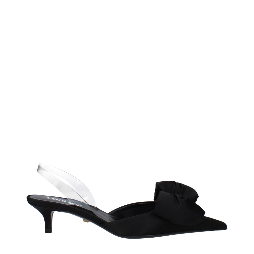 Schwarze flache Satinsandalen