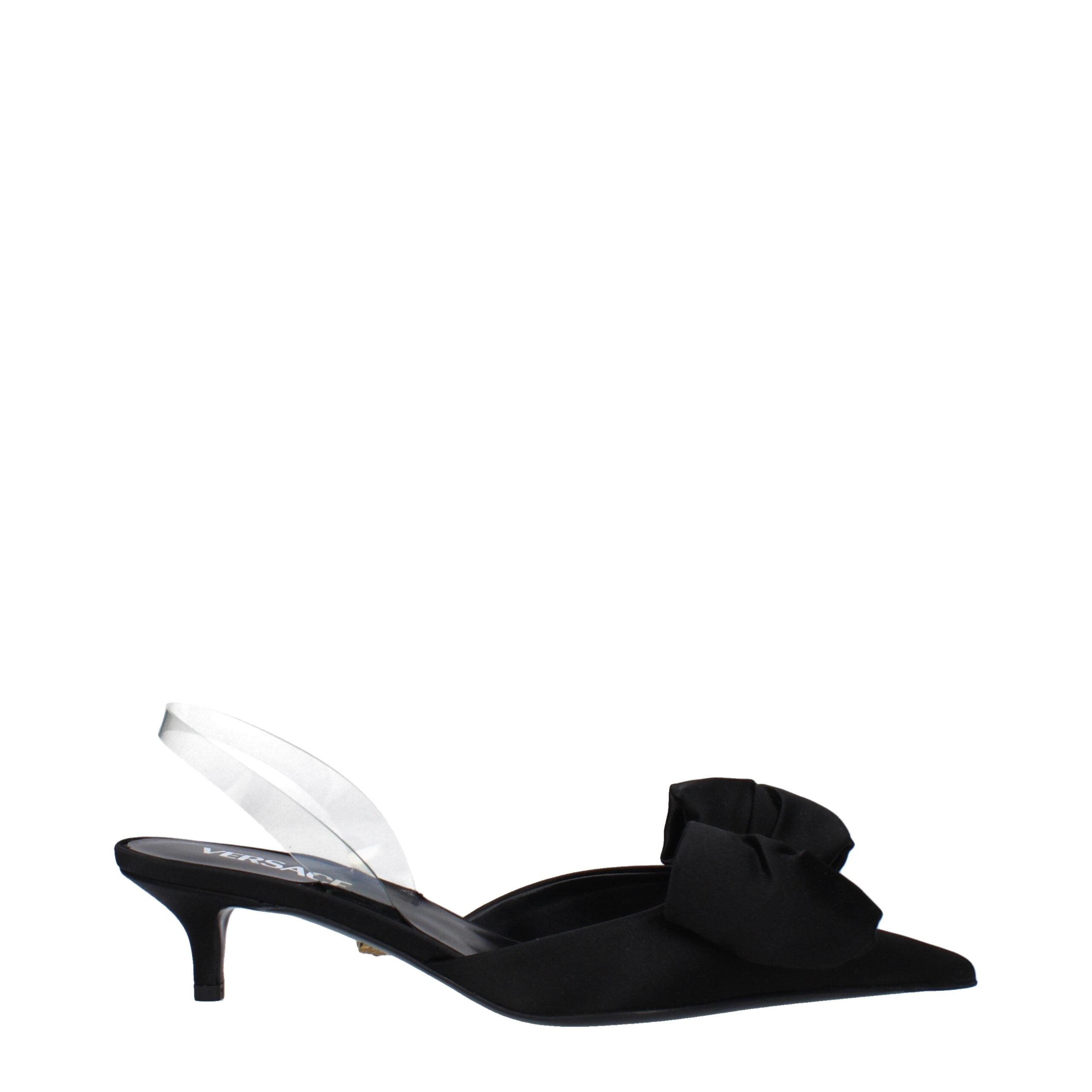 Schwarze flache Satinsandalen