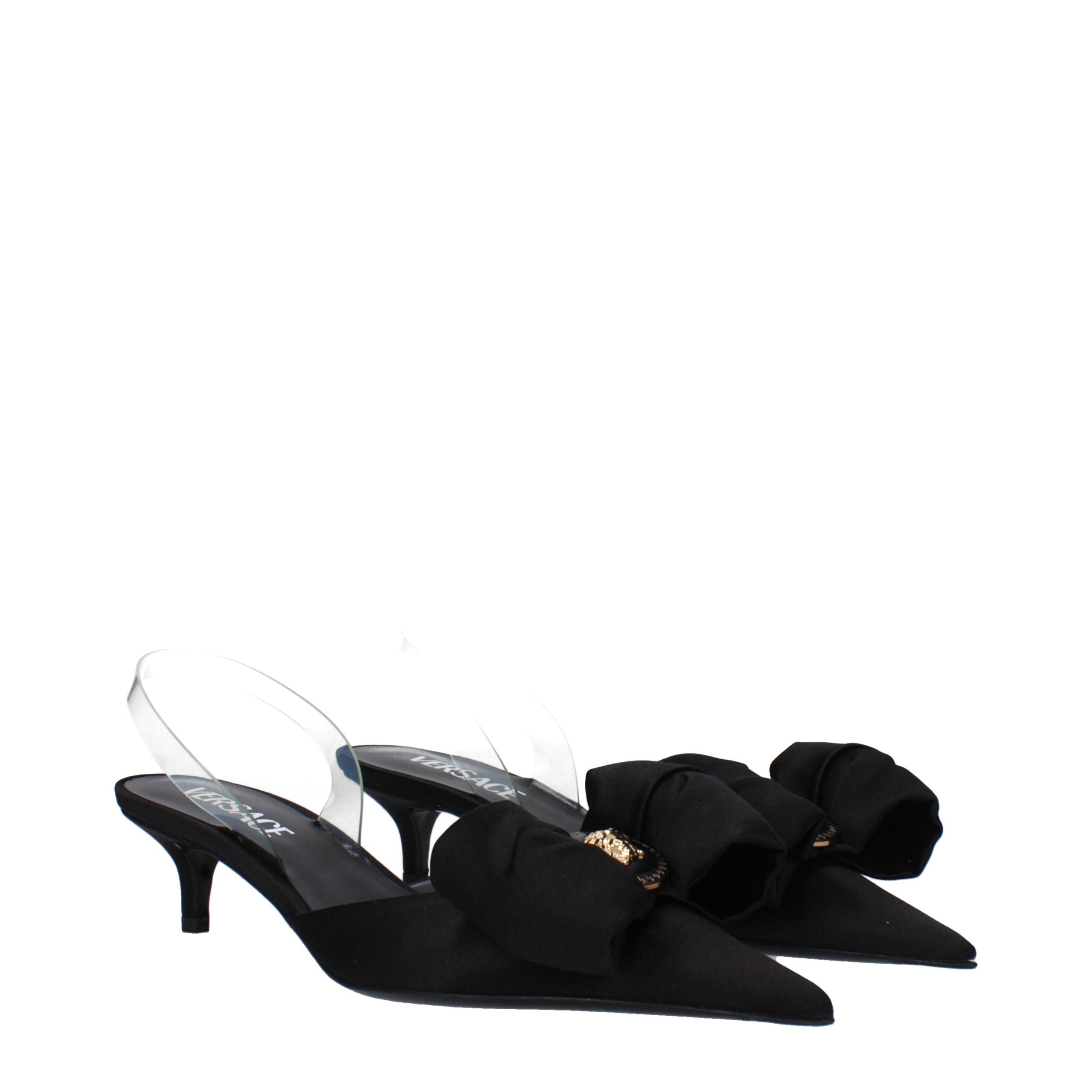 Schwarze flache Satinsandalen