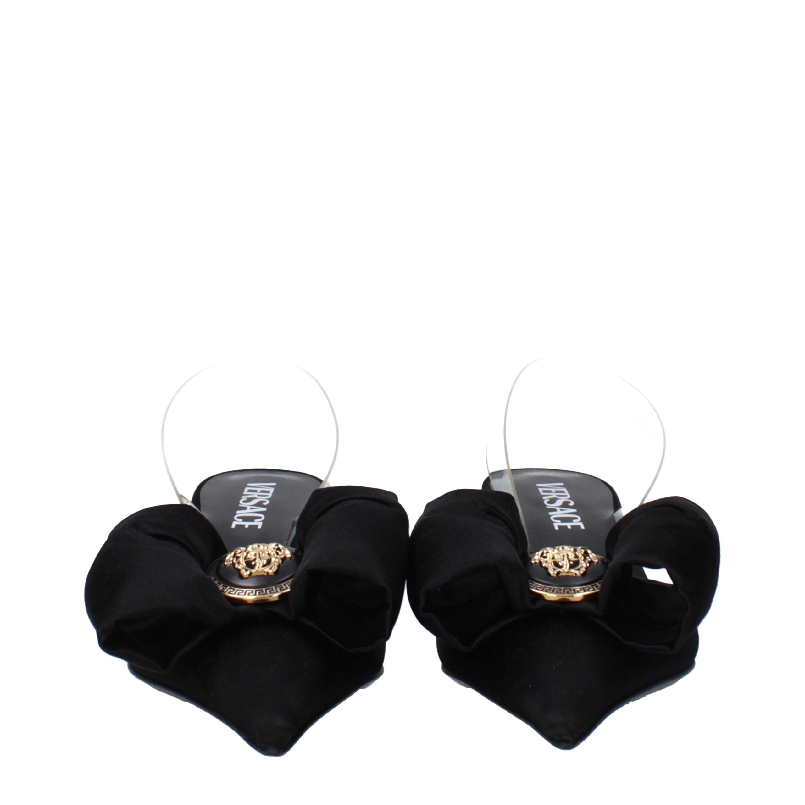 Schwarze flache Satinsandalen