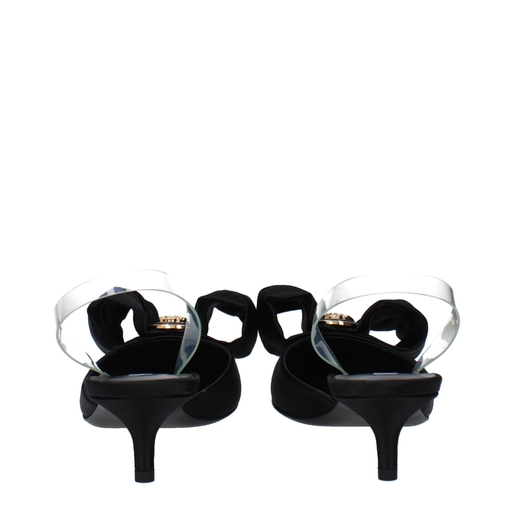 Schwarze flache Satinsandalen