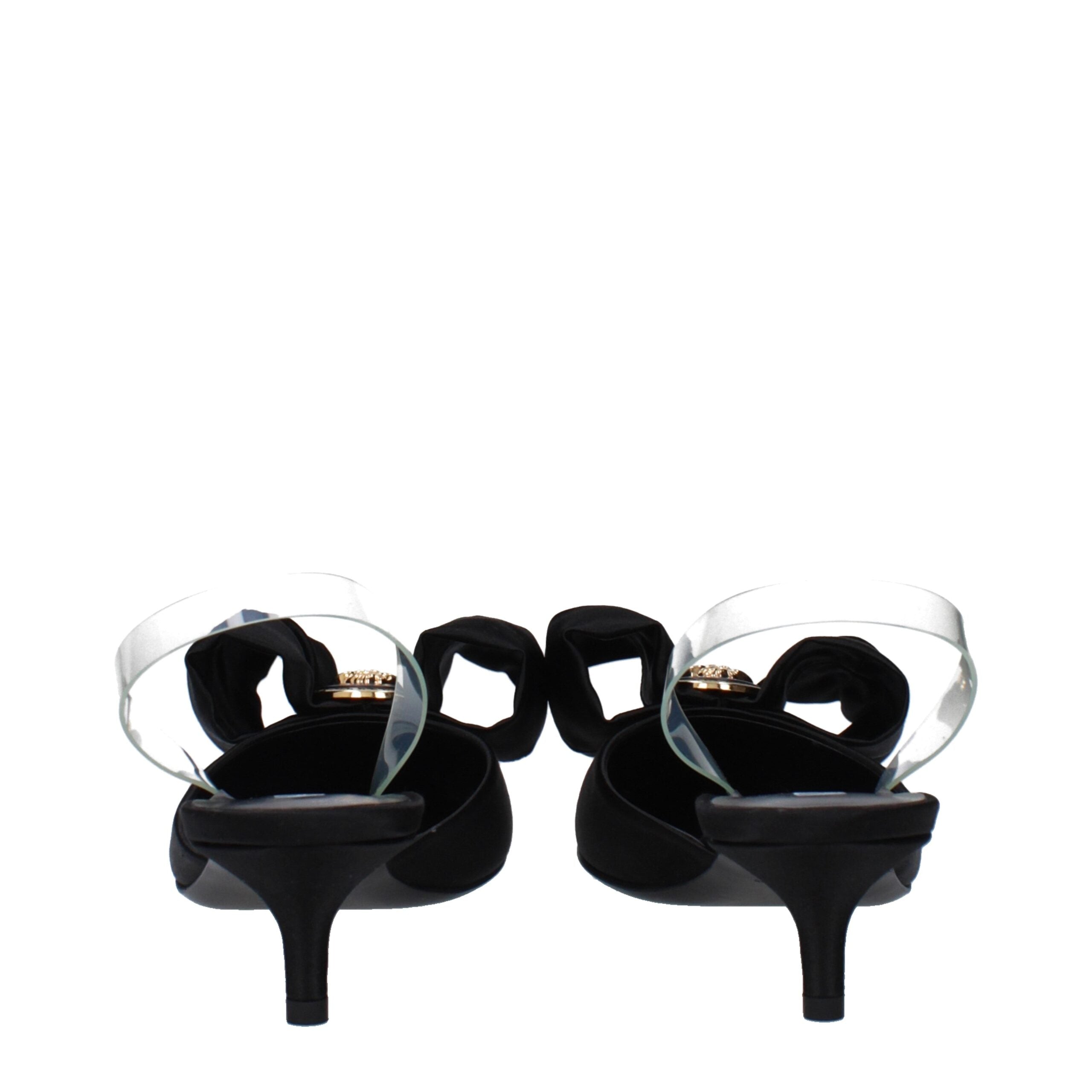 Schwarze flache Satinsandalen
