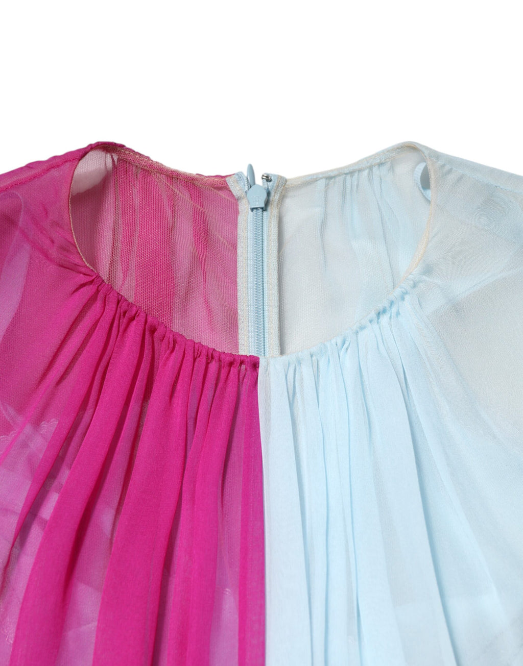 Fuchsia Hellblaues Midikleid aus zweifarbigem Seidenstoff