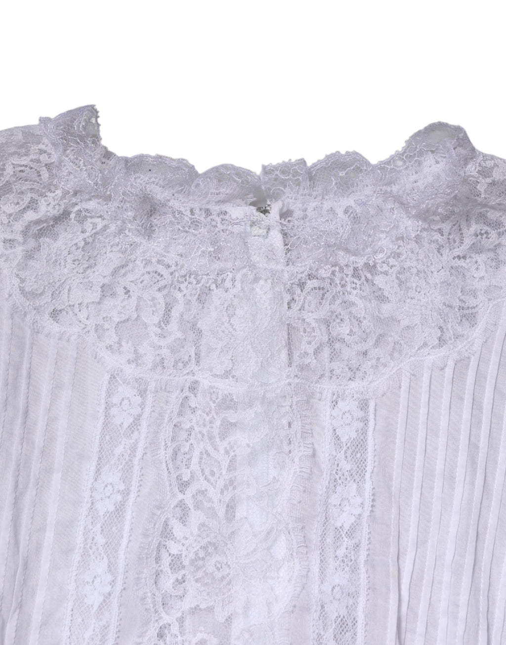 Weißer Baumwoll-Top mit Blumen-Spitze und langen Ärmeln