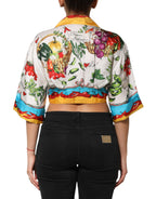 Mehrfarbige Chili-Seiden-Cropped-Bluse