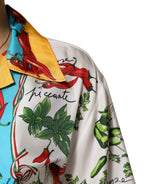 Mehrfarbige Chili-Seiden-Cropped-Bluse