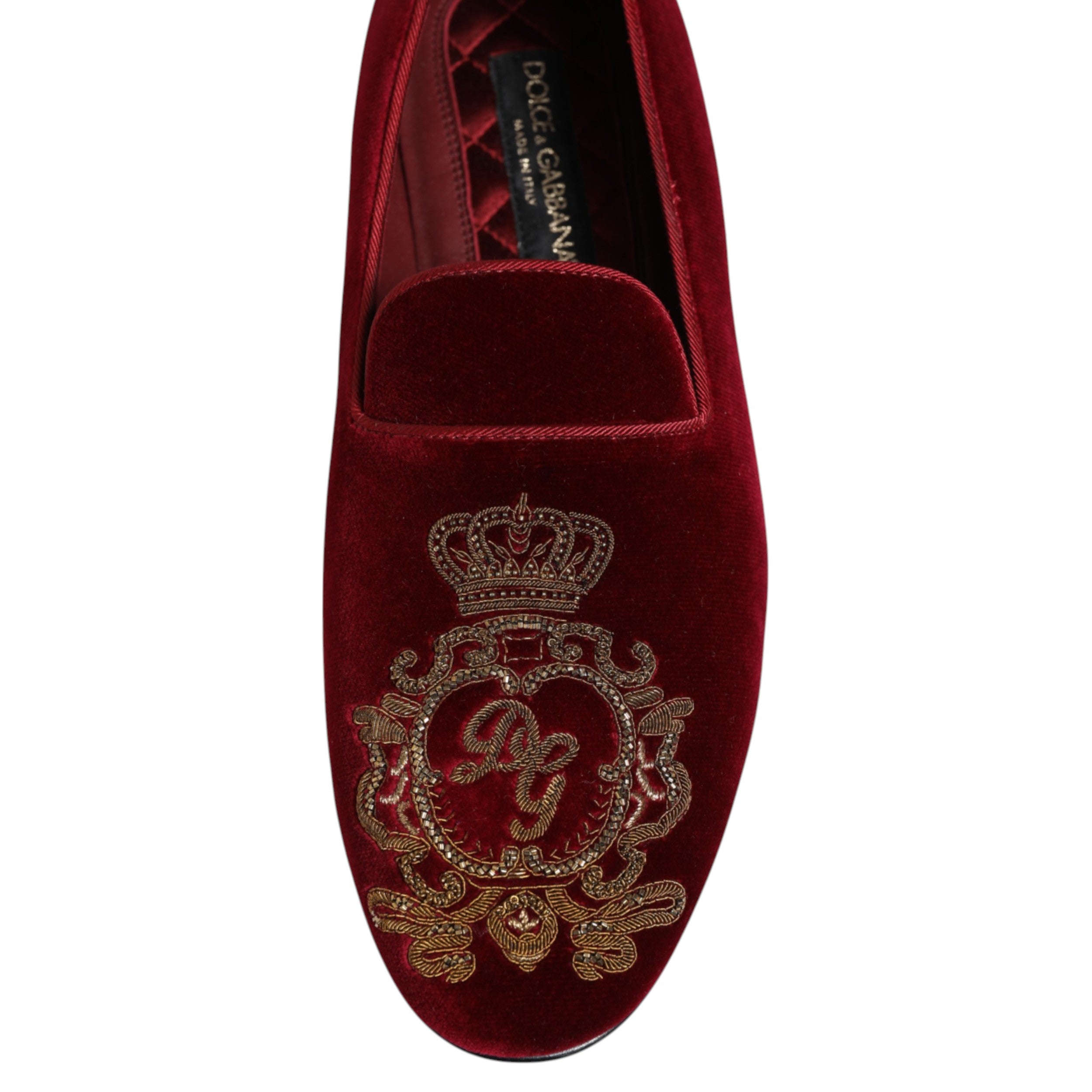 Red Velvet Gold Crown Men's Loafers Shoes