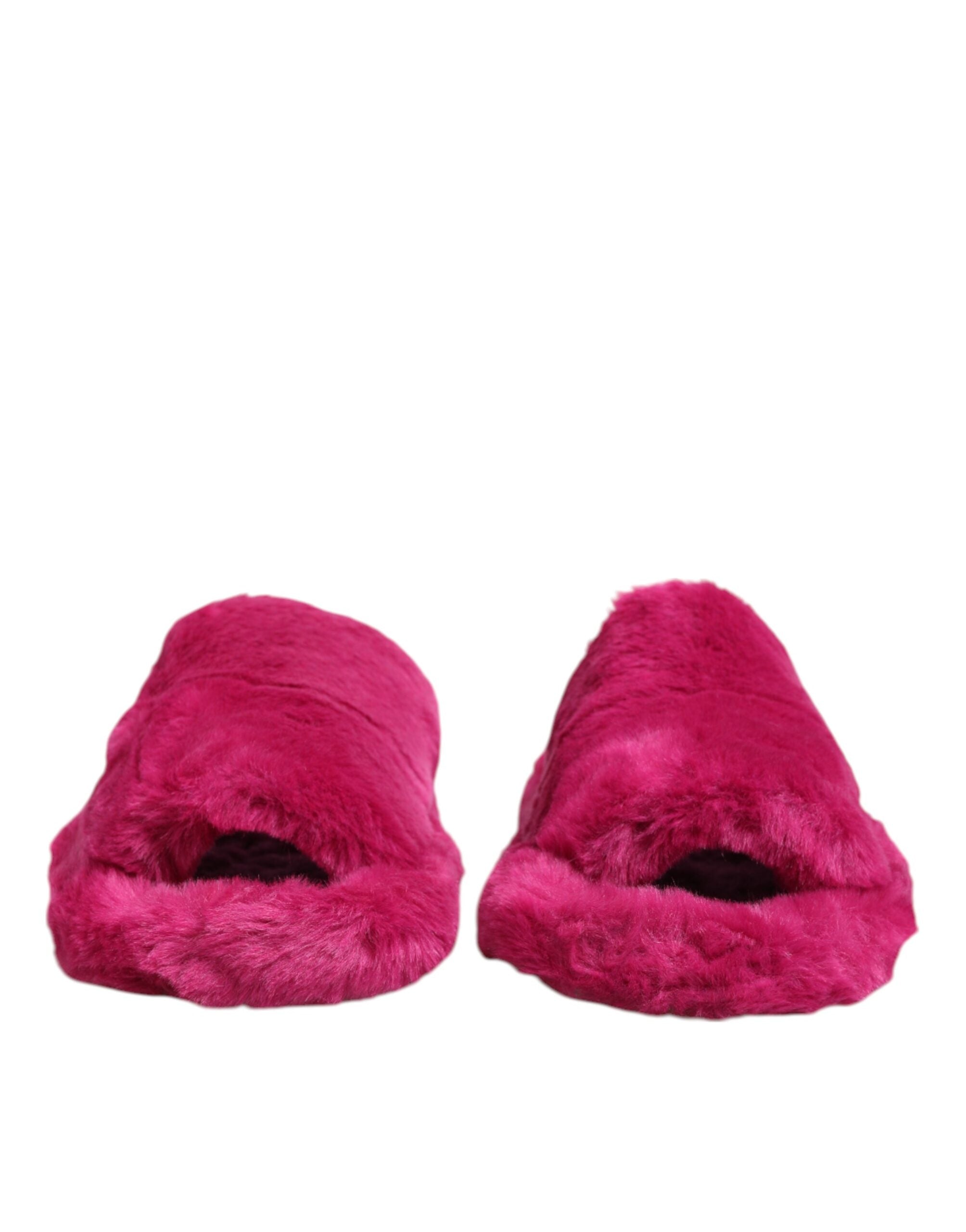 Pink Acrylic Faux Fur Men's Flat Sandals Shoes