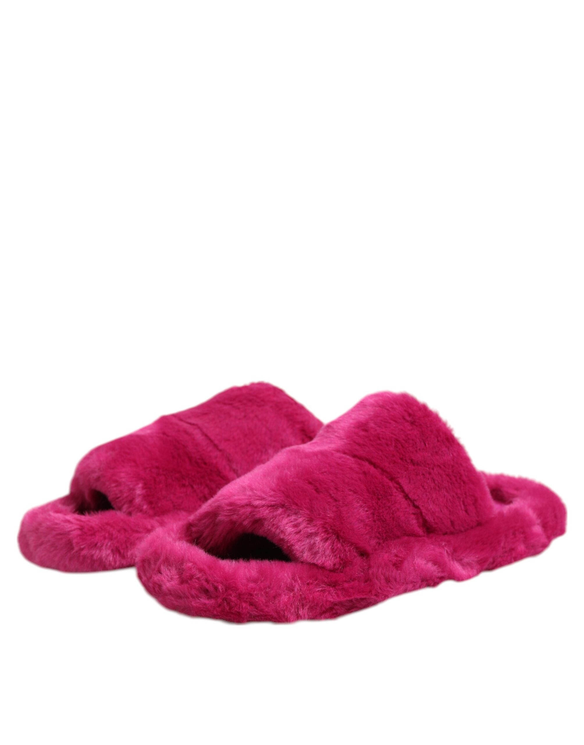 Pink Acrylic Faux Fur Men's Flat Sandals Shoes