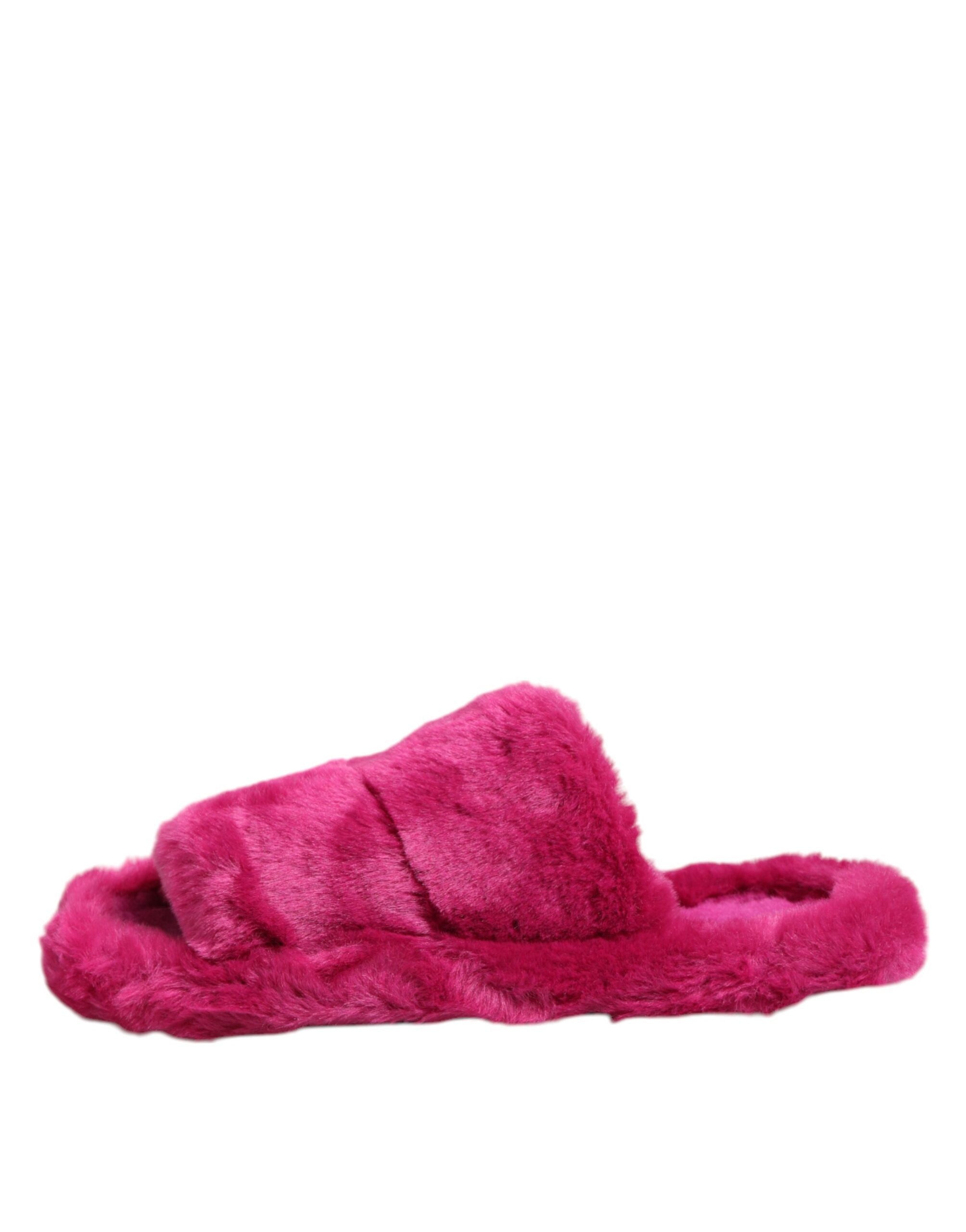Pink Acrylic Faux Fur Men's Flat Sandals Shoes