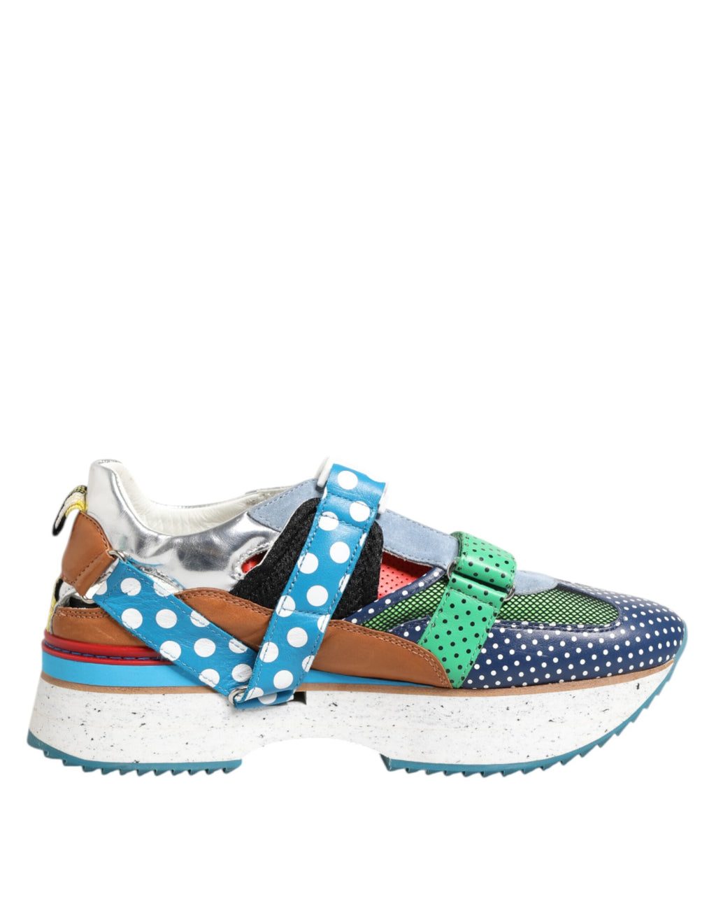 Mehrfarbige Leder-Low-Top-Sneakers