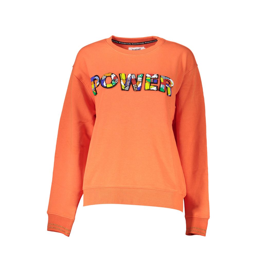 Orange Cotton Women Sweatshirt