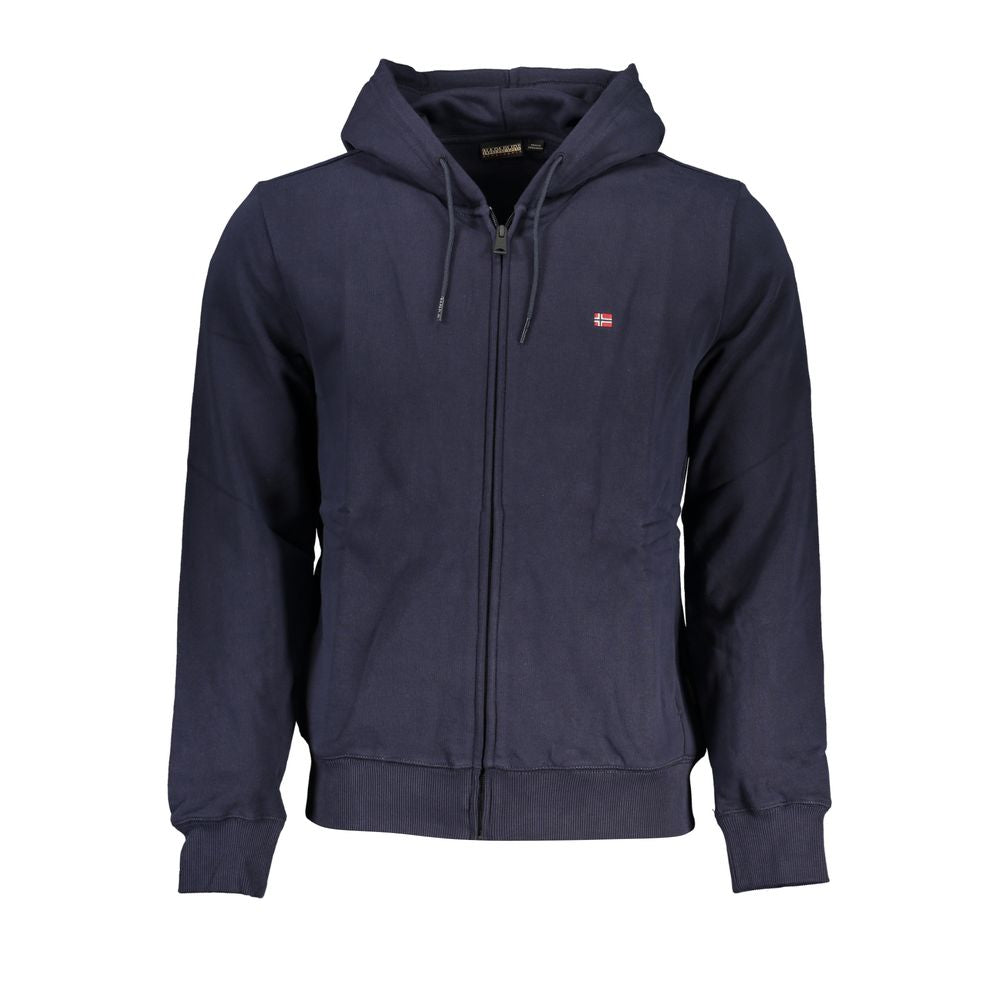 Blue Cotton Men Sweater with Hood