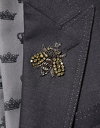 Dunkelgrauer Wollmantel-Blazer mit Bienenstickerei