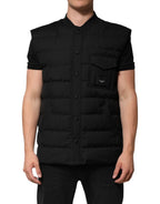 Schwarze ärmellose Parka-Jacke mit Logo-Plakette