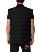 Schwarze ärmellose Parka-Jacke mit Logo-Plakette