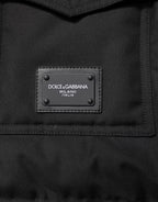 Schwarze ärmellose Parka-Jacke mit Logo-Plakette
